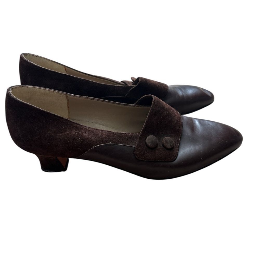VTG Salvatore Ferragamo Low Heel Pointed Toe Heel Brown Suede Leather Sz 9.5